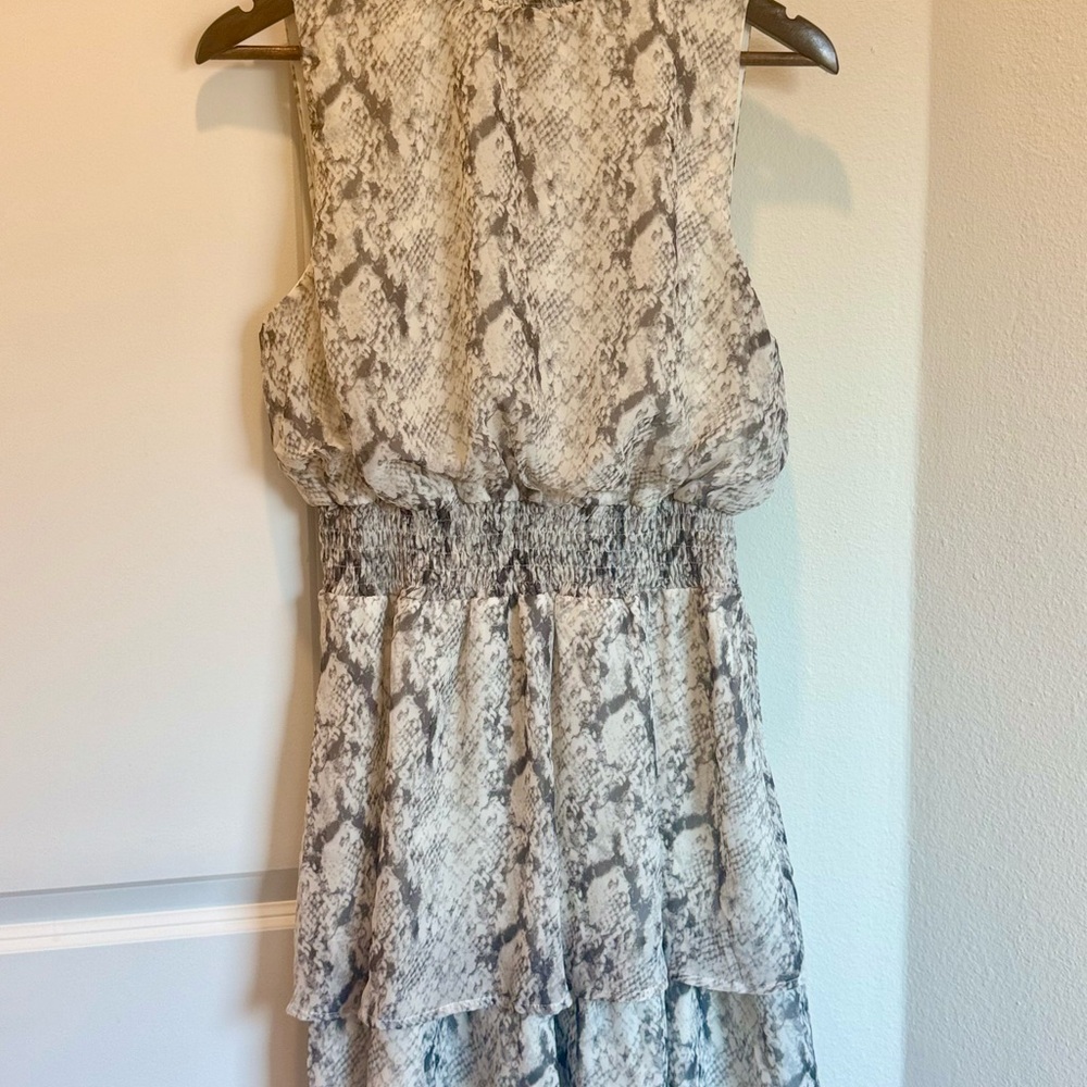 She + Sky Snake Print Swing Dress in Gray and Cream